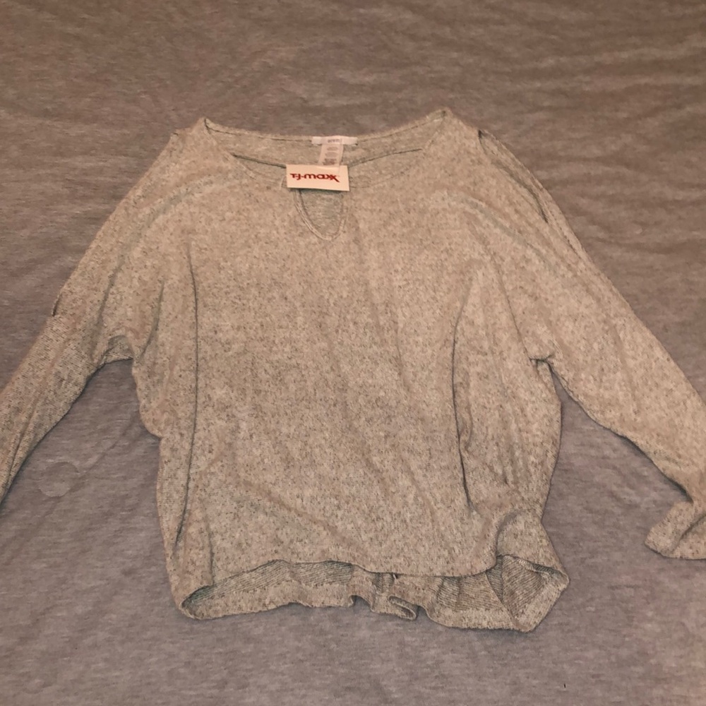 Super soft grey cold shoulder sweater